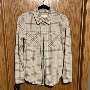 Madewell Plaid Button-Up Shirt - Cream and Brown